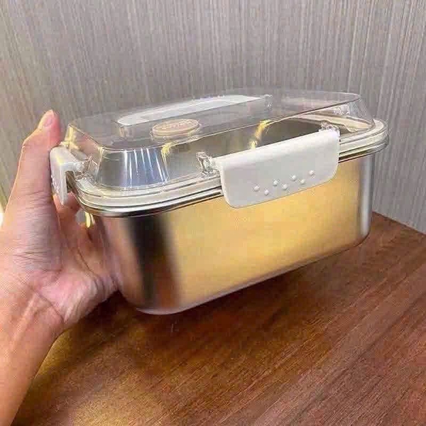 Set 2 hộp inox 1800ml có nắp đựng thực phẩm