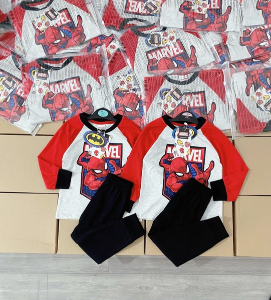 Bộ cotton dài tay Marvel Spiderman áo raglan trắng-đỏ