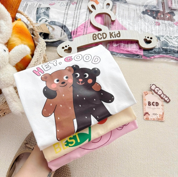 Set 3 áo dài tay cotton raglan tone hồng gấu, hoa...
