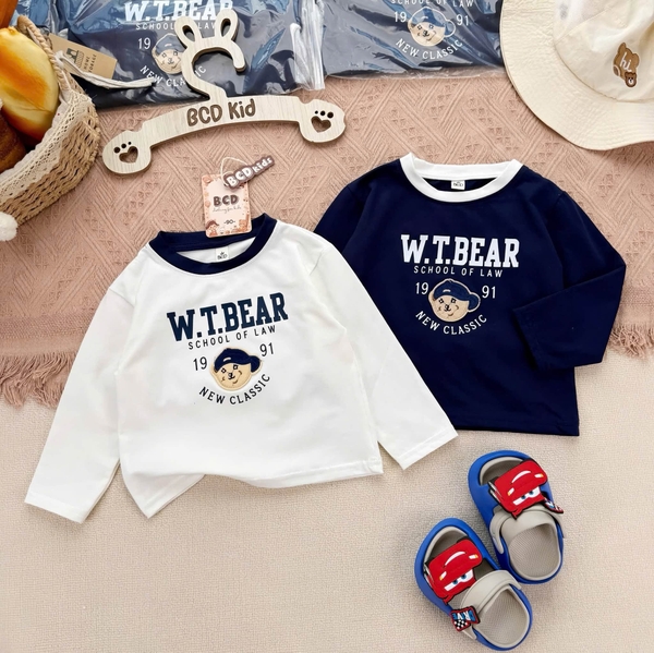 Set 3 áo cottn dài tay thêu đáp hình gấu W.T.BEAR