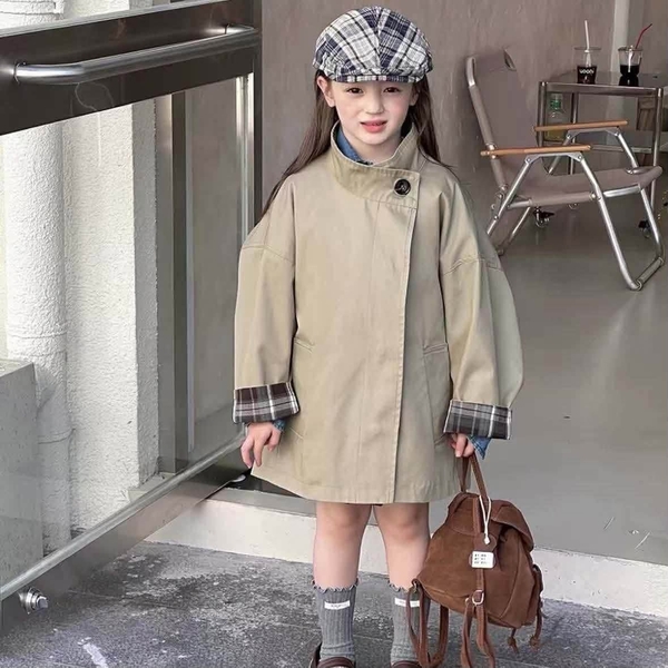 Áo khoác kaki style Hàn ống tay phối caro