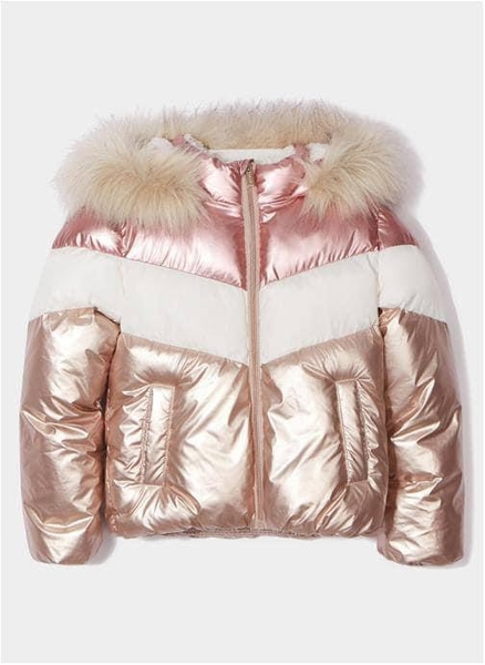 Áo parka lót lông hãng Creeks ánh kim phối 3 màu hồng-trắng-be