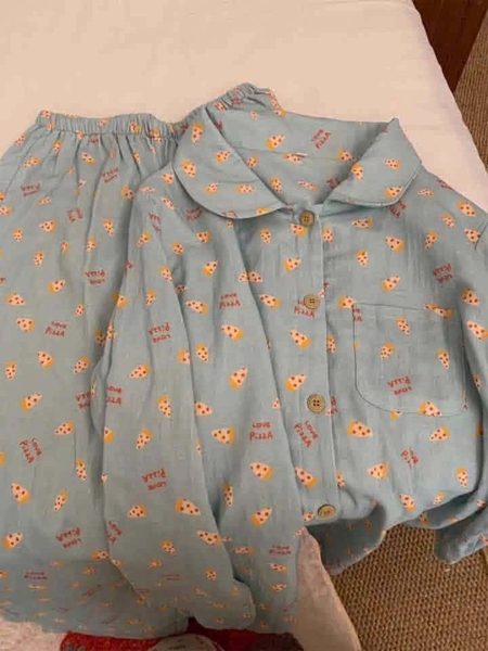 Bộ pyjama Love Pizza dài tay màu xanh
