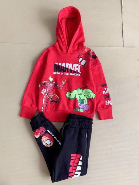 Bộ nỉ Primark Marvel áo hoodie đỏ, quần đen