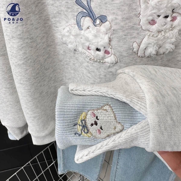 Áo nỉ thêu nổi 3D hình cún Hone Baby 2 màu tím và ghi