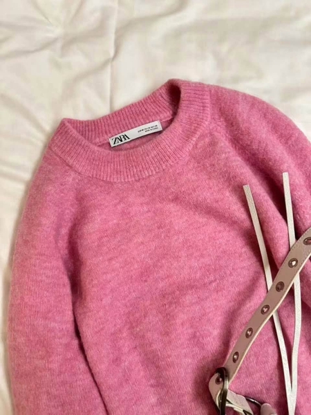 Áo len Zara basic cổ tròn 5 màu hồng, xanh mint, be, ghi đậm, ghi nhạt