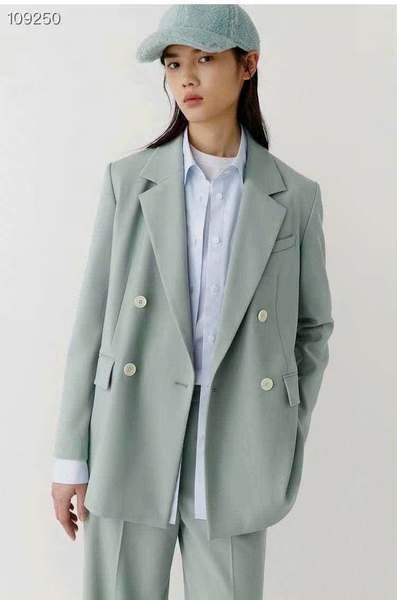 Áo vest blazer 2 màu xanh và trắng ICICLE
