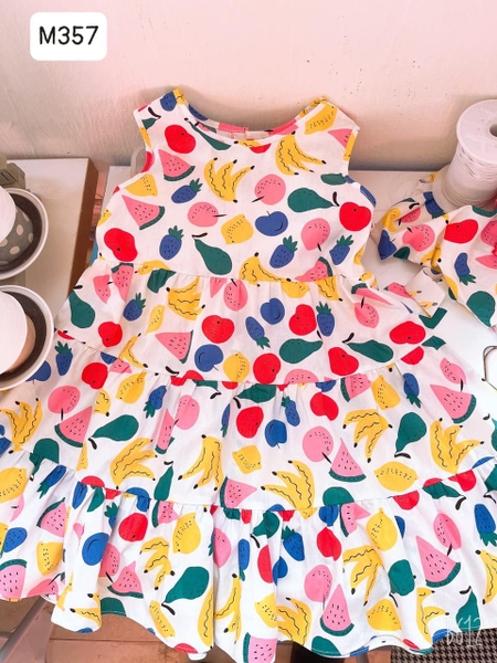 Váy thô sát nách hình hoa quả xòe 3 tầng