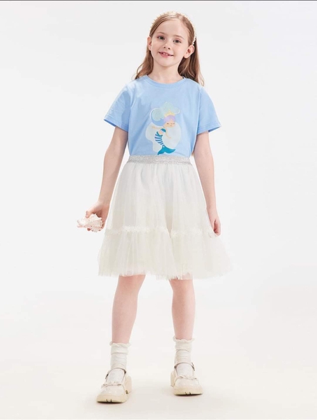 Áo phông cotton cộc tay bé gái hãng MQD 3 màu trắng, xanh, tím