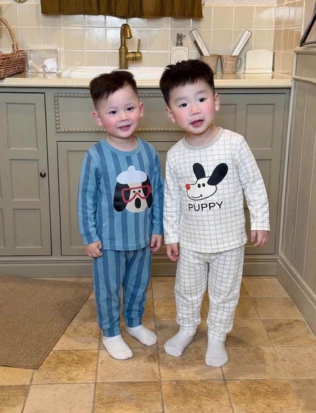 Set 2 bộ cotton dài tay puppy BCD KIDS tông xanh, trắng