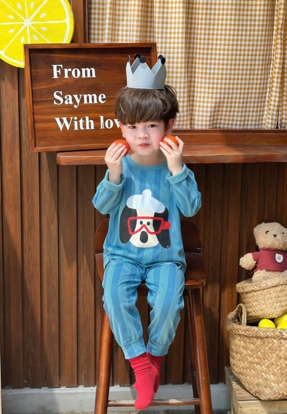 Set 2 bộ cotton dài tay puppy BCD KIDS tông xanh, trắng