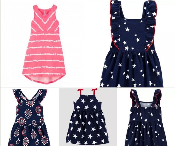 Váy cotton Carter's sát nách, hai dây mẫu sao, hoa hướng dương, hồng.
