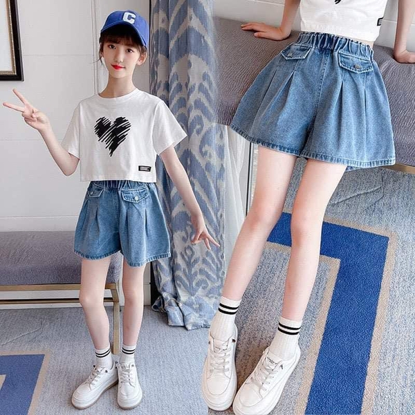 Quần short jean giả váy cho bé