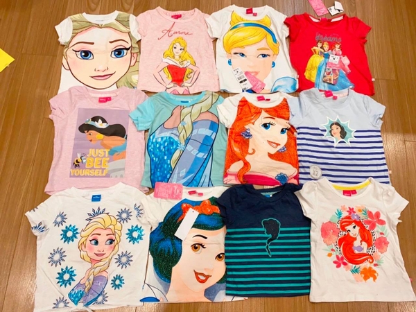 Áo phông cộc tay cotton bé gái nhiều mẫu: Elsa, Minnie, Show White...