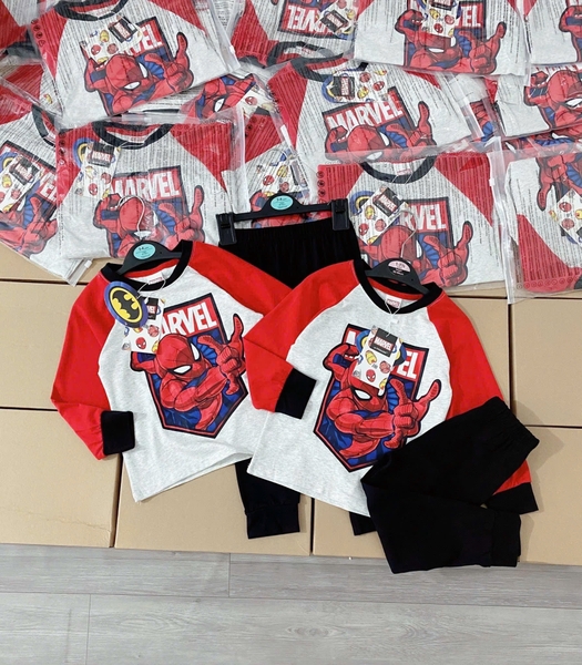 Bộ cotton dài tay Marvel Spiderman áo raglan trắng-đỏ