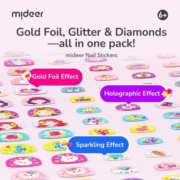 Miếng dán móng tay dạ quang 300+ pcs Mideer Fashion Nail Stickers 3 màu