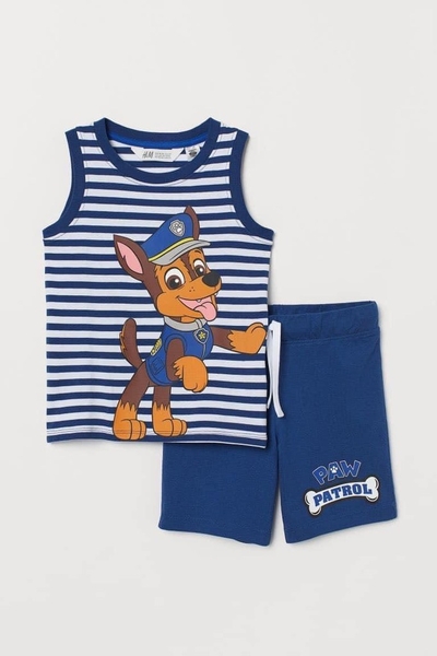 Bộ cotton H&M sát nách kẻ navy chú chó cứu hộ Paw Patrol