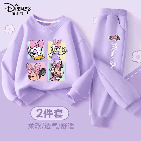 Bộ nỉ bé gái hãng Disney màu tím mẫu Vịt Daisy và Minnie