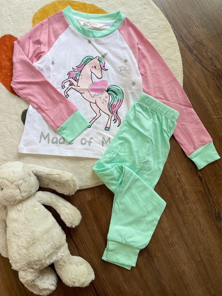 Bộ cotton H&M dài tay thu đông 3 mẫu Mèo Marie, Unicorn, cầu vồng hồng cam