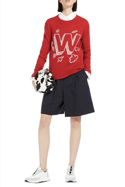 Áo len Maxmara chữ W 2 màu xanh than, đỏ