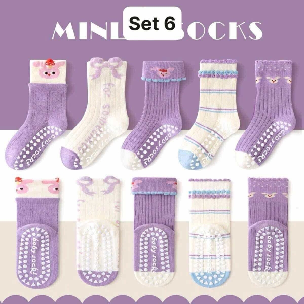 Set 5 đôi tất chống trơn trượt 10 mẫu cho bé trai, bé gái