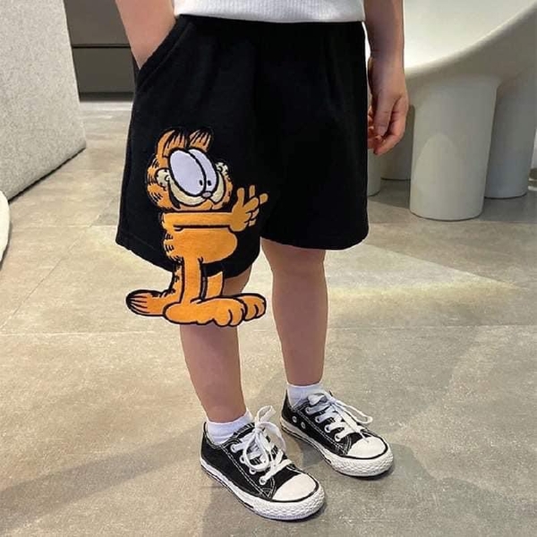 Quần cotton lửng bé trai mèo Garfield 2 màu đen, ghi
