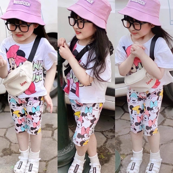 Set 2 bộ cotton cộc tay H&M Minnie Mouse Daisy 2 màu trắng xám