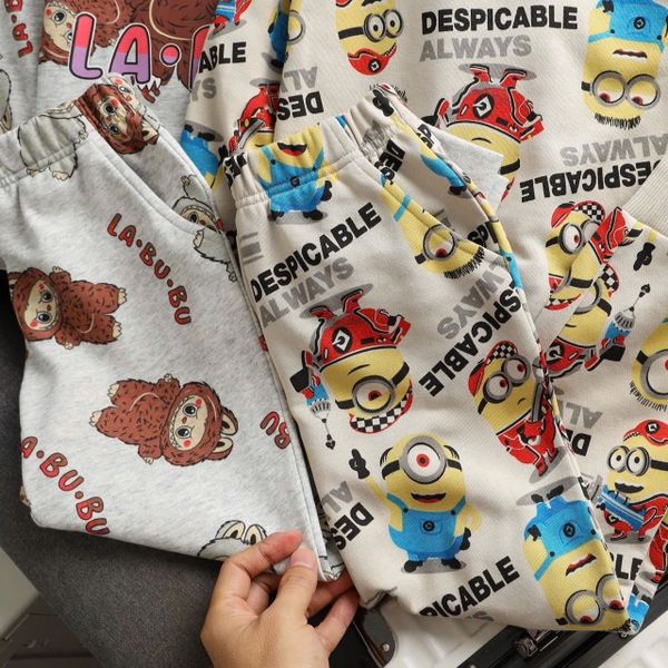 Bộ nỉ da cá dài tay thu đông hãng Hiunkids mẫu Labubu, Minions