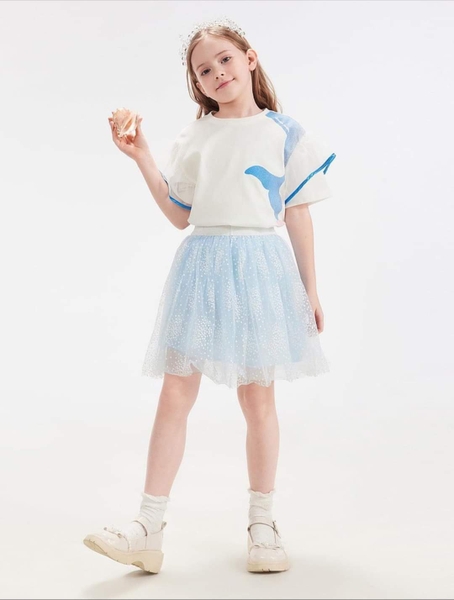 Áo phông cotton cộc tay bé gái hãng MQD 3 màu trắng, xanh, tím