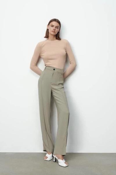 Quần suông Zara cho nữ 2 màu xanh ghi và be