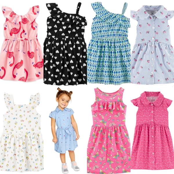 (HTT) Váy cotton Carter's nhiều mẫu: Hồng hạc, hoa kẻ sọc, hoa hồng cam, chanh vàng dư xịn