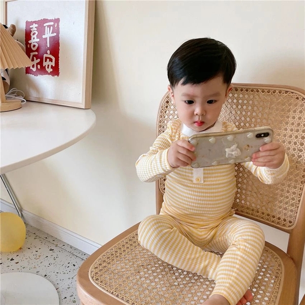 Bộ dài tay kẻ ngang 3 cúc 5 màu hồng, tím, vàng, xanh, đen