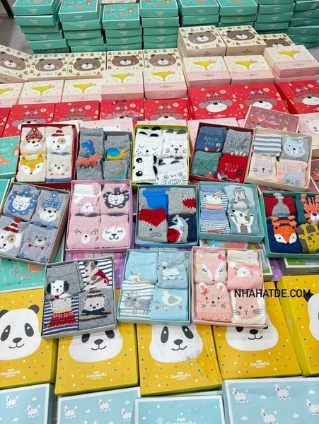 Set 4 đôi tất hộp Caramella nhiều mẫu cho bé trai, bé gái