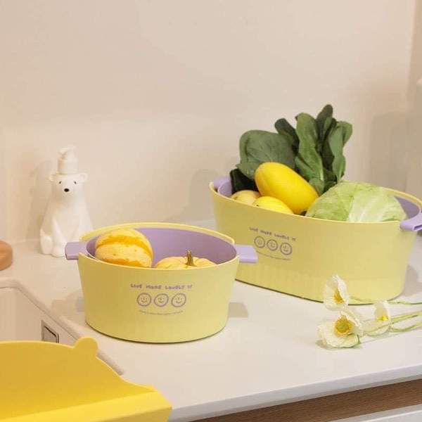 Set 4 món đồ gia đình: 2 rổ, 2 chậu màu tím vàng