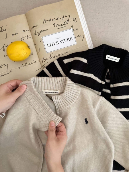 Áo khoác cardigan len cổ tròn kéo khóa polo 4 màu