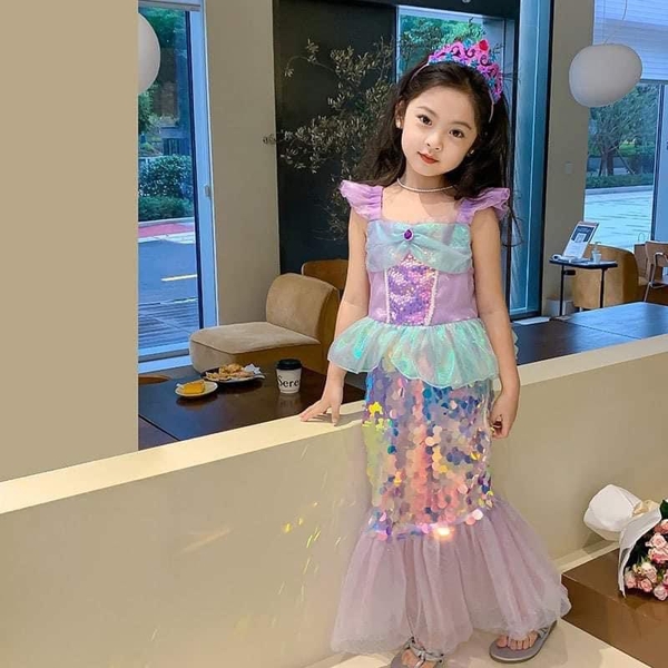 Váy hai dây nàng tiên cá tông tím lấp lánh phối voan