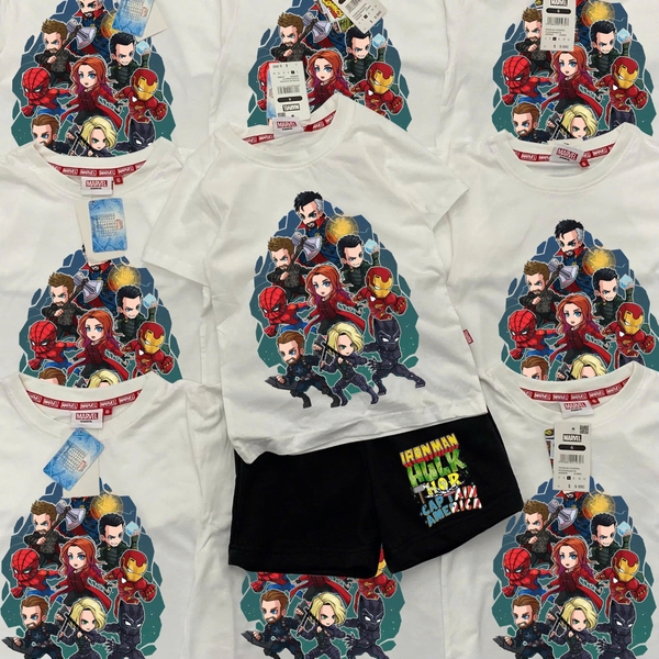 Bộ cotton cộc tay Marvel Comics áo trắng quần đen