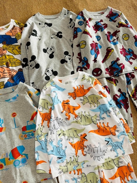 Bộ cotton dài tay H&M 6 mẫu Oto, khủng long, Spiderman, Mickey...cho bé trai