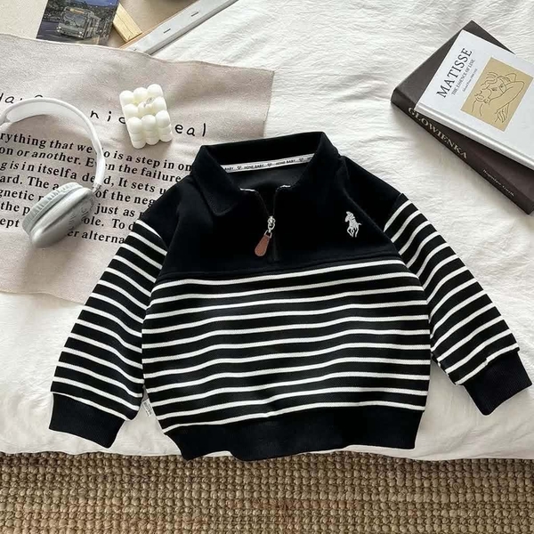 Áo nỉ polo thêu ngựa 2 màu be và đen