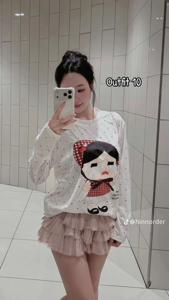 Chân váy ren 3 tầng GOGANG cạp bo chun smocked màu đen, hồng, trắng