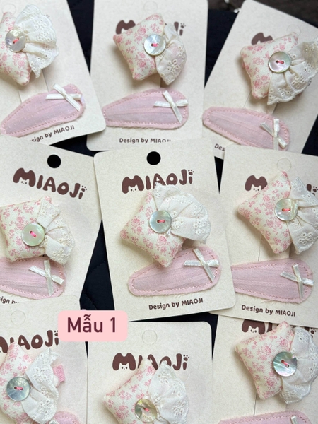 Set 2 kẹp tóc Miaoji tông hồng hoa nhí vintage 10 mẫu