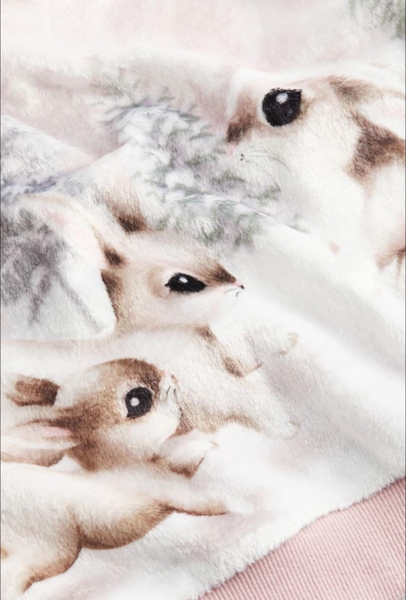 Áo lông nhung H&M 2 màu hồng hình thỏ trắng, trắng hình gấu