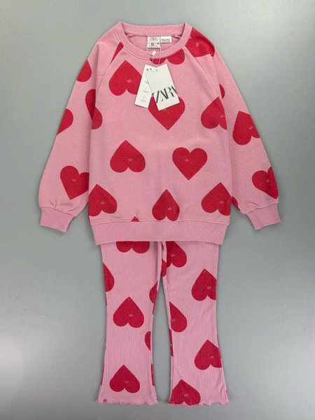 Bộ nỉ da cá dài tay Zara Girl quần thun tăm ống loe 3 mẫu hồng, trắng, cam