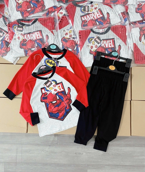 Bộ cotton dài tay Marvel Spiderman áo raglan trắng-đỏ