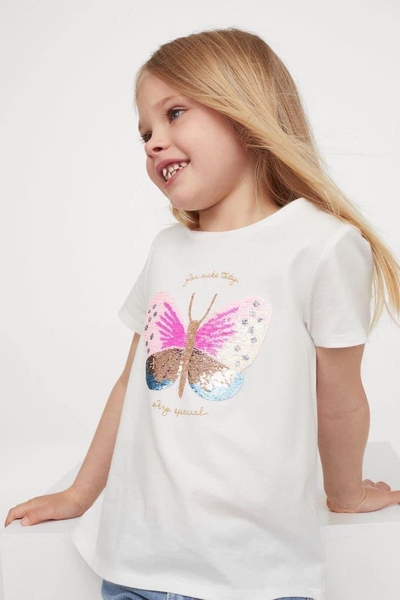 Áo cotton cộc tay H&M đính kim sa 6 mẫu: vỏ sò, chim, kem, unicorn,...
