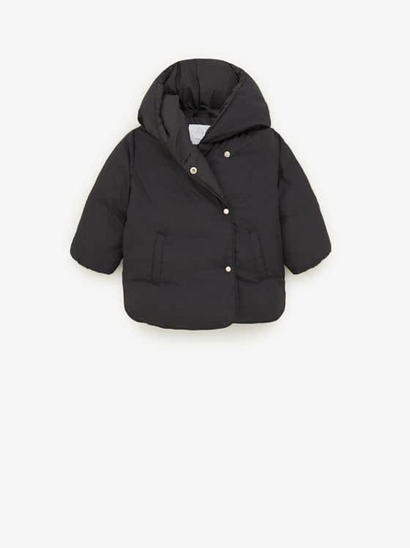 Áo phao đen Zara chất mềm, cúc giấu 2 túi