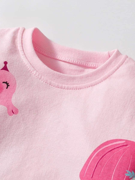Bộ cotton mẫu tiên cá áo hồng quần legging màu ghi hãng Little Maven