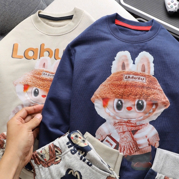 Bộ nỉ da cá dài tay thu đông hãng Hiunkids mẫu Labubu, Minions