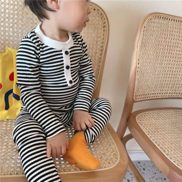 Bộ dài tay kẻ ngang 3 cúc 5 màu hồng, tím, vàng, xanh, đen