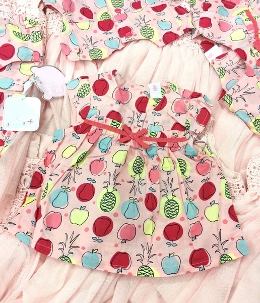 Áo Baby Club hồng bé gái nơ eo họa tiết trái cây